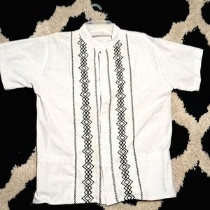 Medium white button up with black design